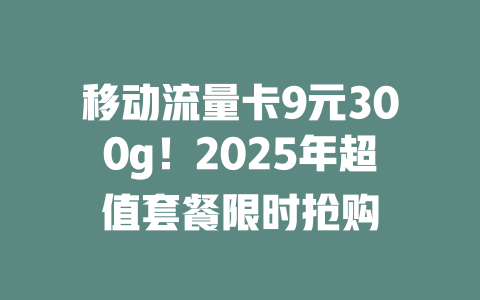 移动流量卡9元300g！2025年超值套餐限时抢购