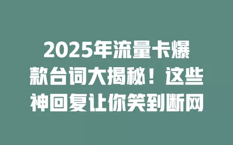 2025年流量卡爆款台词大揭秘！这些神回复让你笑到断网