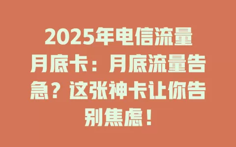 2025年电信流量月底卡：月底流量告急？这张神卡让你告别焦虑！