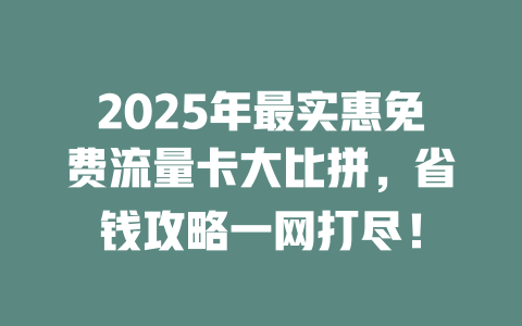 2025年最实惠免费流量卡大比拼，省钱攻略一网打尽！