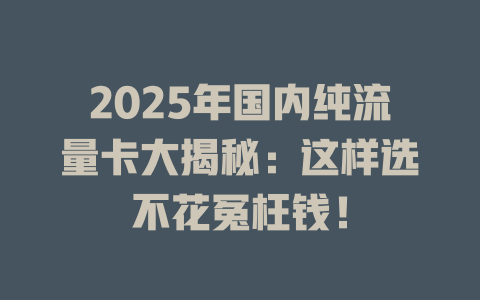 2025年国内纯流量卡大揭秘：这样选不花冤枉钱！