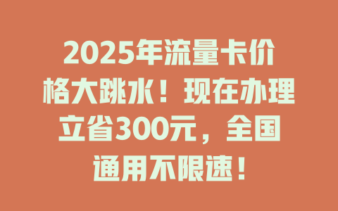 2025年流量卡价格大跳水！现在办理立省300元，全国通用不限速！