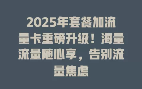 2025年套餐加流量卡重磅升级！海量流量随心享，告别流量焦虑