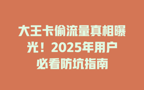 大王卡偷流量真相曝光！2025年用户必看防坑指南
