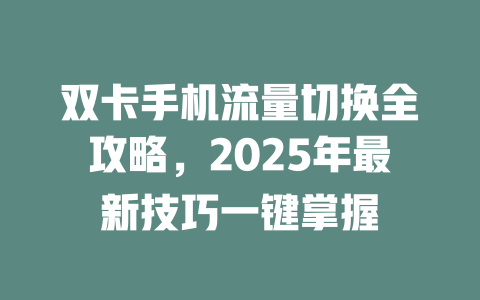 双卡手机流量切换全攻略，2025年最新技巧一键掌握