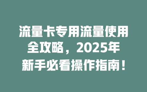 流量卡专用流量使用全攻略，2025年新手必看操作指南！