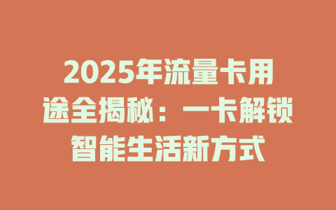 2025年流量卡用途全揭秘：一卡解锁智能生活新方式