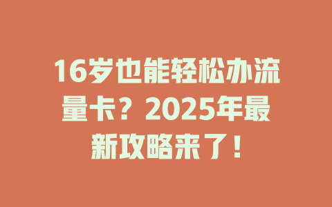 16岁也能轻松办流量卡？2025年最新攻略来了！