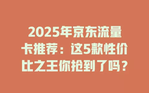 2025年京东流量卡推荐：这5款性价比之王你抢到了吗？
