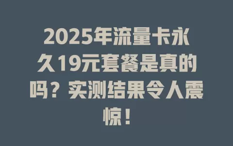 2025年流量卡永久19元套餐是真的吗？实测结果令人震惊！