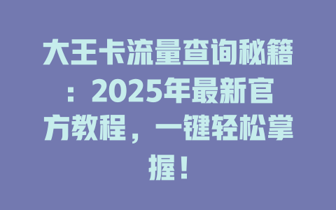 大王卡流量查询秘籍：2025年最新官方教程，一键轻松掌握！