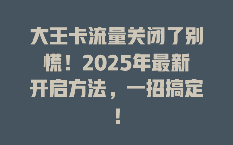 大王卡流量关闭了别慌！2025年最新开启方法，一招搞定！
