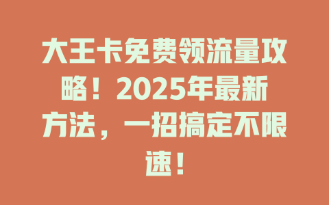 大王卡免费领流量攻略！2025年最新方法，一招搞定不限速！