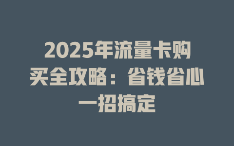 2025年流量卡购买全攻略：省钱省心一招搞定