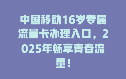 中国移动16岁专属流量卡办理入口，2025年畅享青春流量！