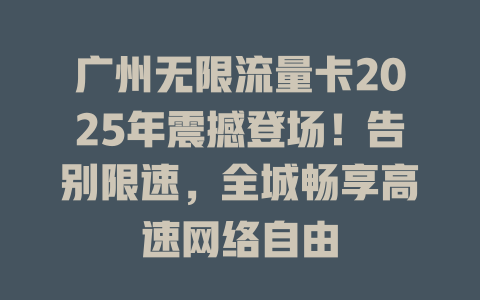 广州无限流量卡2025年震撼登场！告别限速，全城畅享高速网络自由