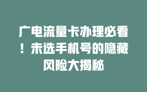 广电流量卡办理必看！未选手机号的隐藏风险大揭秘