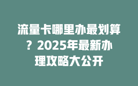 流量卡哪里办最划算？2025年最新办理攻略大公开