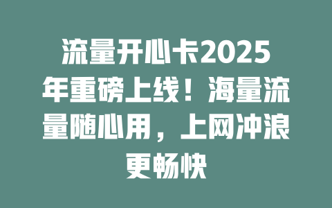 流量开心卡2025年重磅上线！海量流量随心用，上网冲浪更畅快