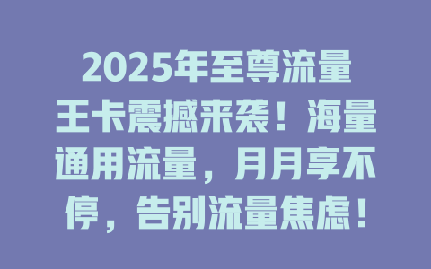 2025年至尊流量王卡震撼来袭！海量通用流量，月月享不停，告别流量焦虑！