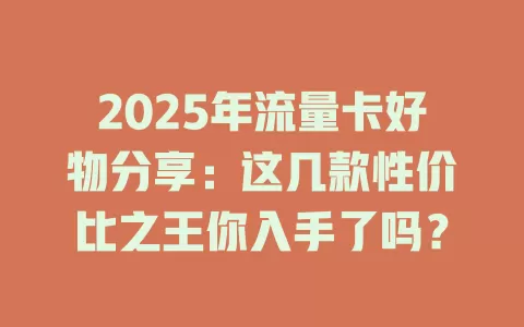 2025年流量卡好物分享：这几款性价比之王你入手了吗？