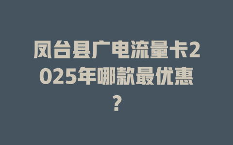 凤台县广电流量卡2025年哪款最优惠？