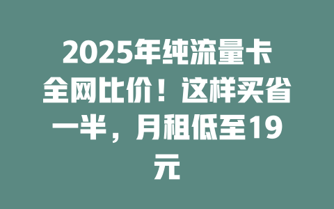 2025年纯流量卡全网比价！这样买省一半，月租低至19元