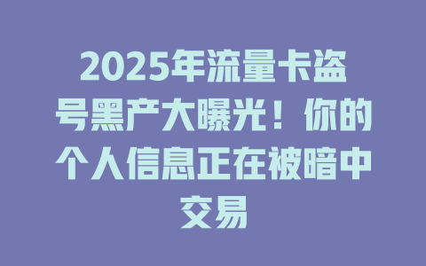 2025年流量卡盗号黑产大曝光！你的个人信息正在被暗中交易