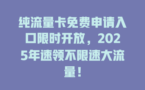 纯流量卡免费申请入口限时开放，2025年速领不限速大流量！
