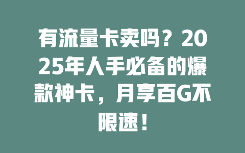 有流量卡卖吗？2025年人手必备的爆款神卡，月享百G不限速！