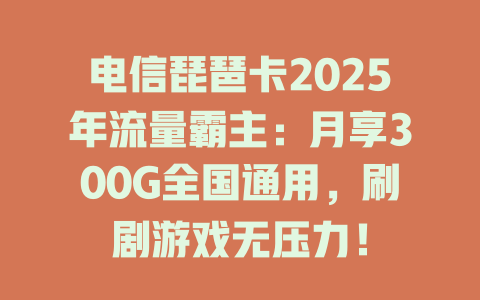 电信琵琶卡2025年流量霸主：月享300G全国通用，刷剧游戏无压力！