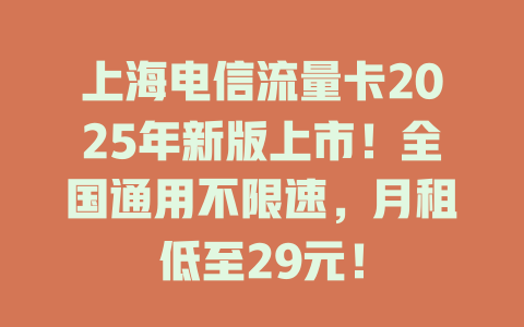 上海电信流量卡2025年新版上市！全国通用不限速，月租低至29元！