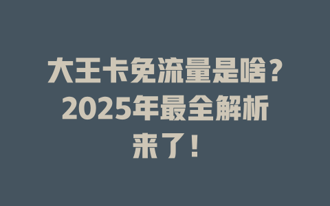 大王卡免流量是啥？2025年最全解析来了！