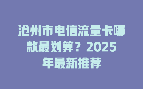 沧州市电信流量卡哪款最划算？2025年最新推荐