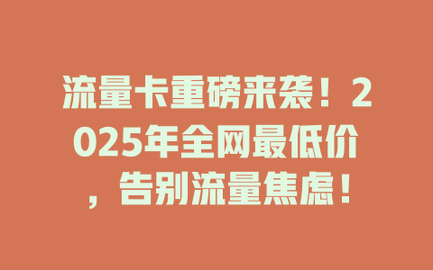 流量卡重磅来袭！2025年全网最低价，告别流量焦虑！