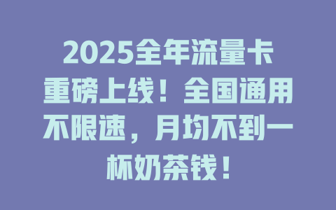 2025全年流量卡重磅上线！全国通用不限速，月均不到一杯奶茶钱！