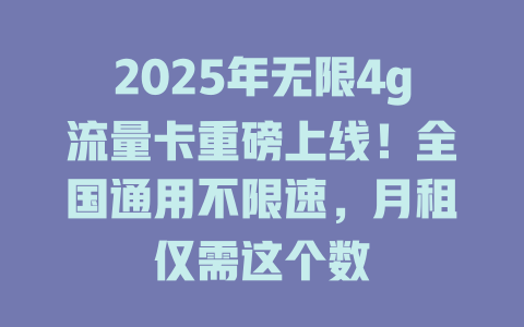 2025年无限4g流量卡重磅上线！全国通用不限速，月租仅需这个数