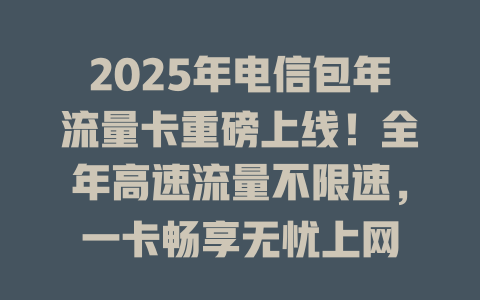 2025年电信包年流量卡重磅上线！全年高速流量不限速，一卡畅享无忧上网