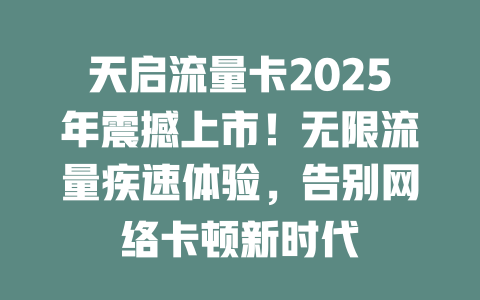 天启流量卡2025年震撼上市！无限流量疾速体验，告别网络卡顿新时代
