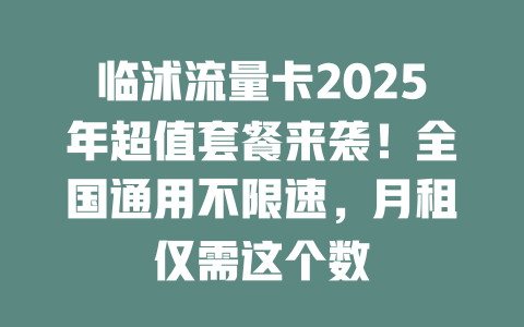 临沭流量卡2025年超值套餐来袭！全国通用不限速，月租仅需这个数