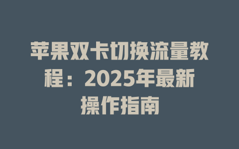 苹果双卡切换流量教程：2025年最新操作指南