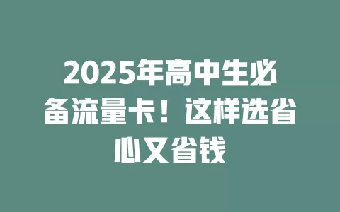 2025年高中生必备流量卡！这样选省心又省钱