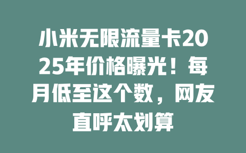 小米无限流量卡2025年价格曝光！每月低至这个数，网友直呼太划算