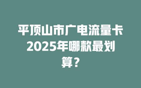 平顶山市广电流量卡2025年哪款最划算？