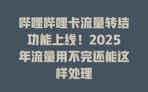哔哩哔哩卡流量转结功能上线！2025年流量用不完还能这样处理