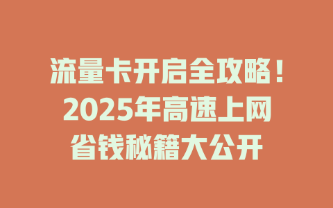 流量卡开启全攻略！2025年高速上网省钱秘籍大公开
