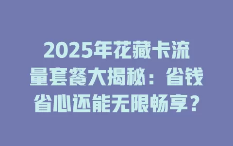 2025年花藏卡流量套餐大揭秘：省钱省心还能无限畅享？