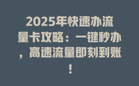 2025年快速办流量卡攻略：一键秒办，高速流量即刻到账！