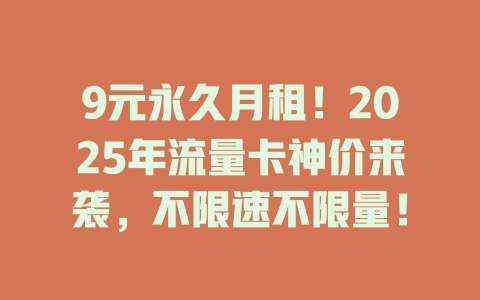 9元永久月租！2025年流量卡神价来袭，不限速不限量！