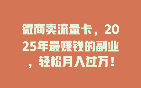 微商卖流量卡，2025年最赚钱的副业，轻松月入过万！